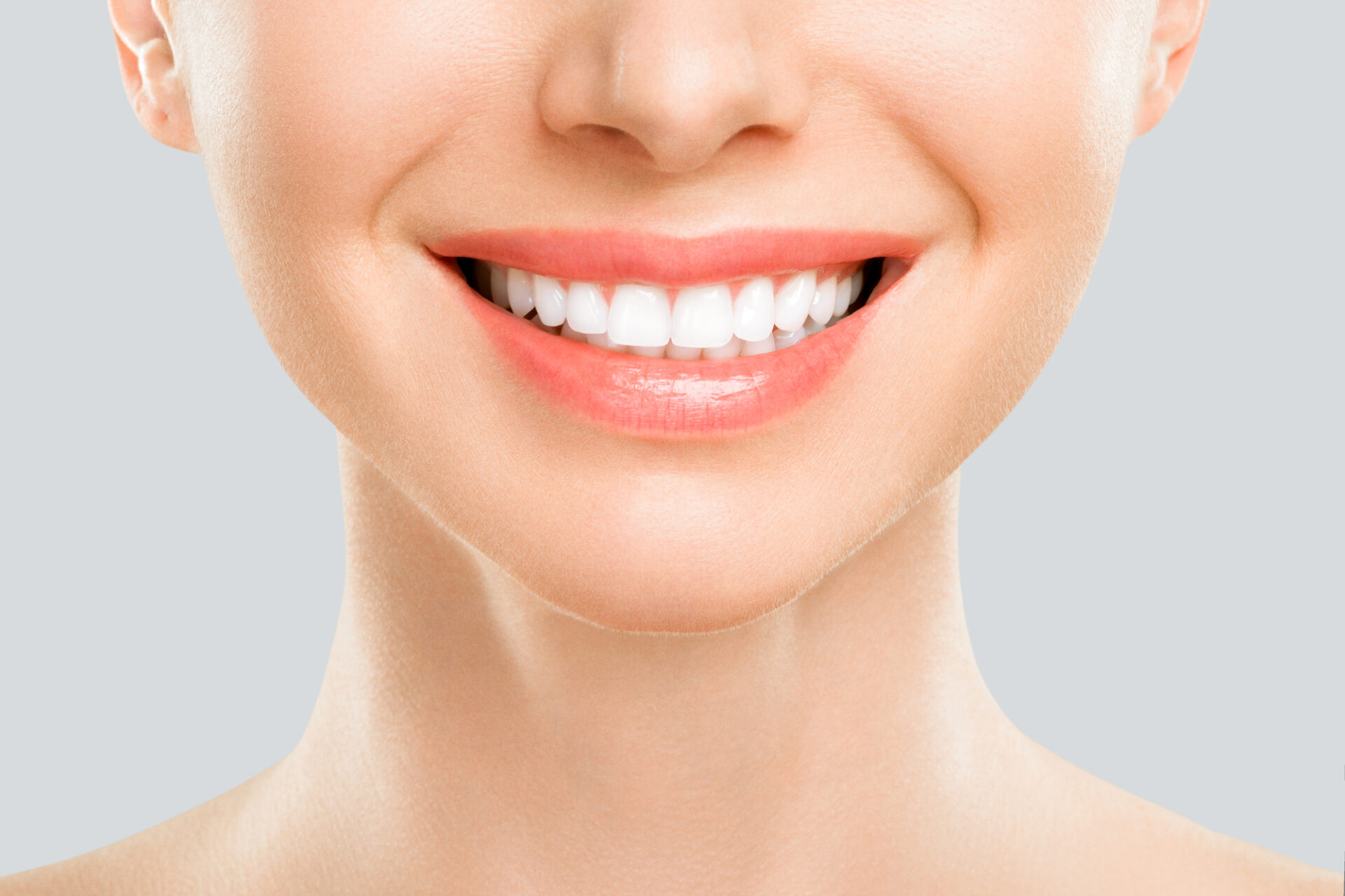 closeup of smile with white healthy teeth